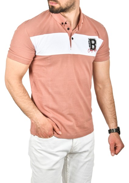Erkek Slim Fit Nefes Alan Pamuklu Kumaş Dar Kesim Kıvrılmaz Yaka Polo Yaka Tişört 2503019