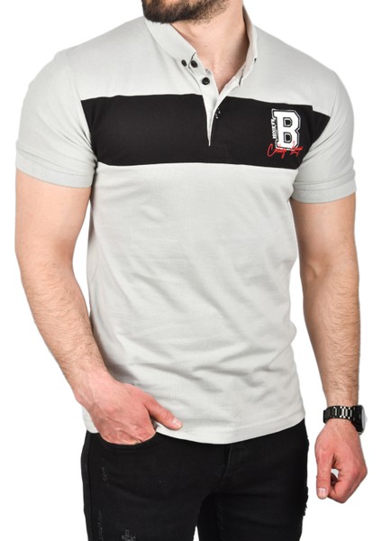 Erkek Slim Fit Nefes Alan Pamuklu Kumaş Dar Kesim Kıvrılmaz Yaka Polo Yaka Tişört 2503019