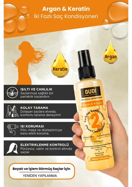 Argan & Keratin İçerikli Çift Fazlı Saç Bakım Fön Suyu 250 ml