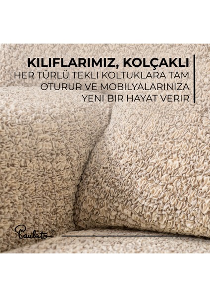 Lastikli Esnek ve Yıkanabilir Tek Kişilik Koltuk Örtüsü Koltuk Kılıfı - Bej