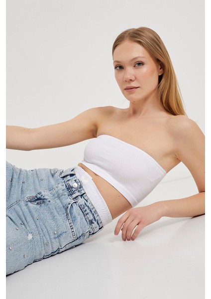 Armalıfe 2104 Garni Detaylı Serpme Taşlı Denim Kadın Pantolon