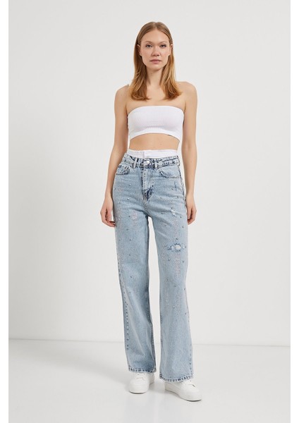 Armalıfe 2104 Garni Detaylı Serpme Taşlı Denim Kadın Pantolon modelleri