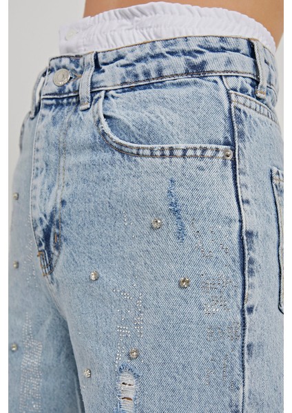 Armalıfe 2104 Garni Detaylı Serpme Taşlı Denim Kadın Pantolon fırsatları