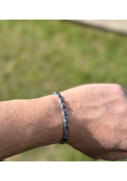 Varisit, Hematit Doğal Taş Bileklik, Tasarım Bileklik, Unisex, 4mm 6mm İpli Ayarlanabilir modelleri