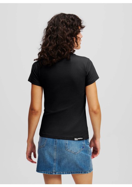 Jeans Bisiklet Yaka Düz Siyah Kadın T-Shirt A1W17004 fırsatları