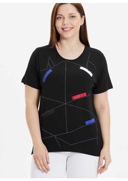O Yaka Taşlı Siyah Kadın Bluz 25YSL8055-BB