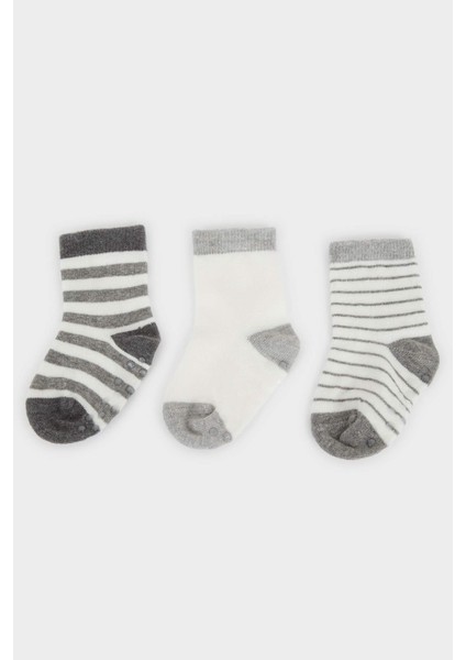 Erkek Bebek Kaydırmaz Taban 3'lü Pamuklu Uzun Çorap E4982A5NS