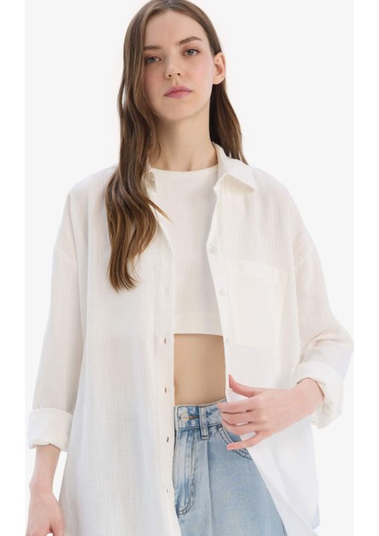 Oversize Geniş Kalıp Müslin Uzun Kollu Gömlek X2232AZ25SP