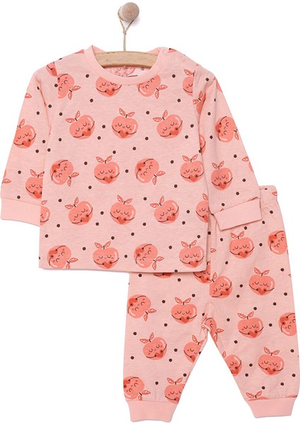 Kız Şeftali Desenli Uzun Kol Pijama Takımı