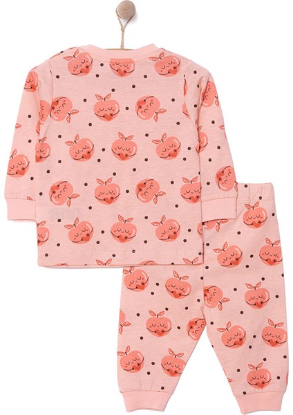 Kız Şeftali Desenli Uzun Kol Pijama Takımı