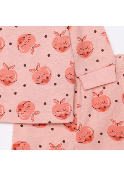 Kız Şeftali Desenli Uzun Kol Pijama Takımı
