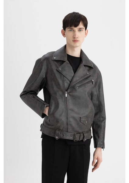 Slim Fit Polo Yaka Suni Deri Ceket Mont C5748AX24AU modelleri