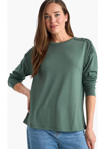 Regular Fit Bisiklet Yaka Basic Düz Uzun Kollu Tişört E9905AX25SM