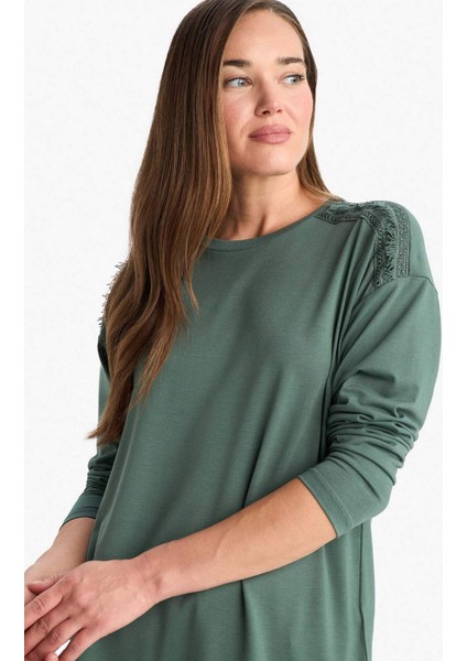 Regular Fit Bisiklet Yaka Basic Düz Uzun Kollu Tişört E9905AX25SM