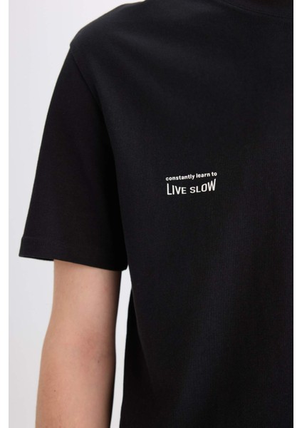 %100 Pamuk Regular Fit Bisiklet Yaka Baskılı Kısa Kollu Tişört E0583AX25SM indirimleri