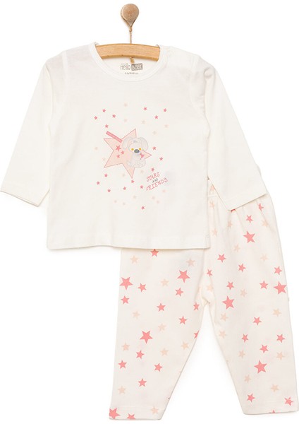 Kız Küçük Yıldız Desenli Uzun Kol Pijama Takımı