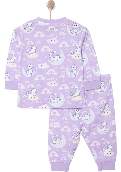 Kız Kedi Desenli Uzun Kol Pijama Takımı