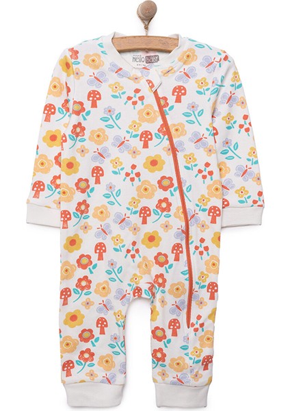 Kız Çiçek Desenli Fermuarlı Patiksiz Tulum