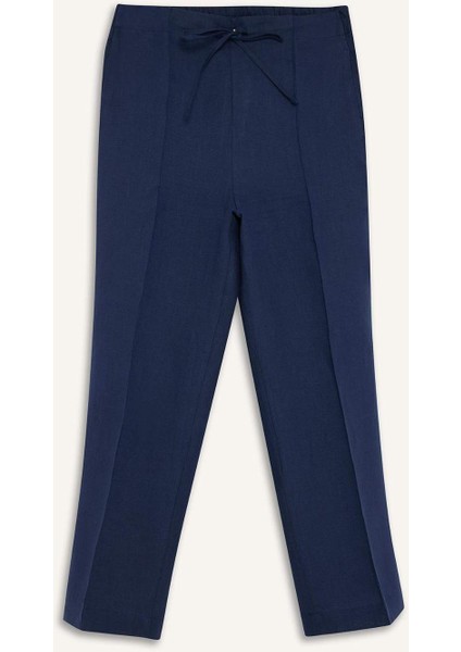 %100 Keten Straight Fit Esnek Belli Cepli Pantolon D4388AX25SM