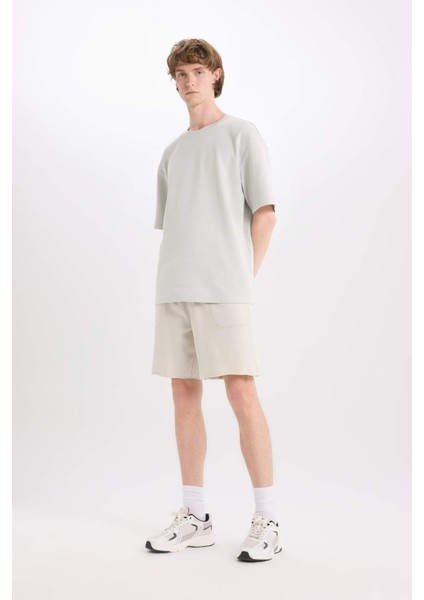 %100 Pamuk Slim Fit Dar Kesim Dar Paça Cepli Basic Düz Şort B8673AX25SM
