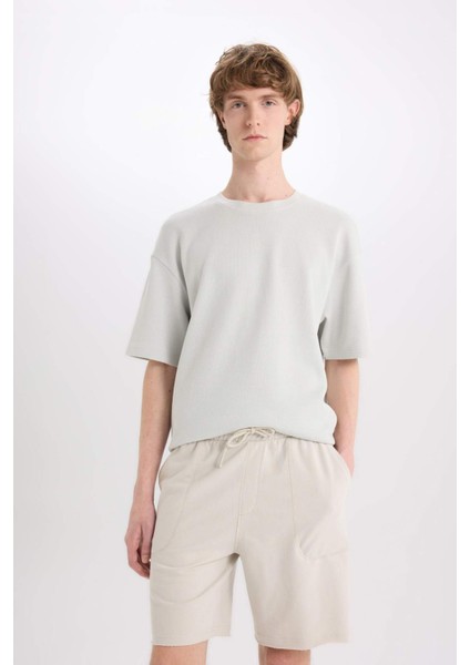 %100 Pamuk Slim Fit Dar Kesim Dar Paça Cepli Basic Düz Şort B8673AX25SM