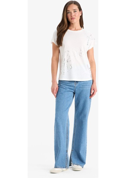 Regular Fit Bisiklet Yaka Baskılı Kısa Kollu Tişört F4839AX25SM fiyatları