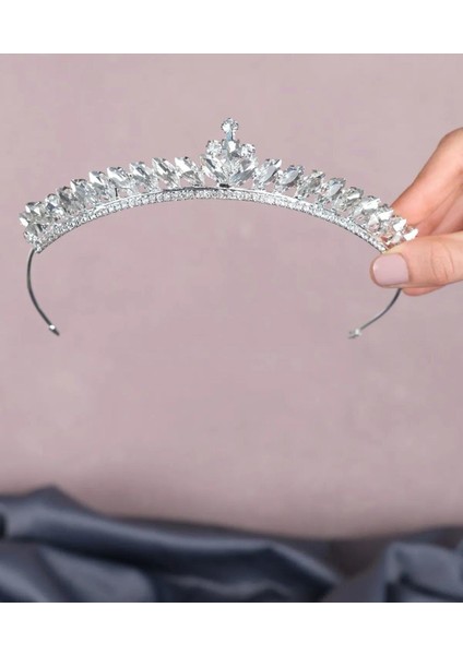 Gelin Saç Aksesuarı Gümüş Renk Ece Model Ince Gelin Tacı