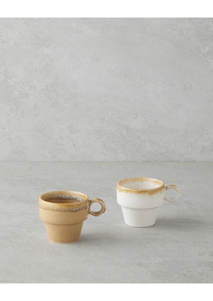 Arlena Seramik 2'li Kahve Fincan Takımı 105 ml Bej-Kahverengi