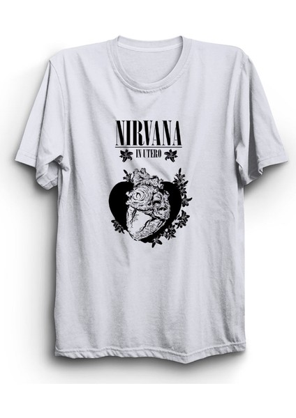 Nirvana, In Utero, Heart, Rock Metal Müzik Grubu Unisex %100 Pamuk Tişört