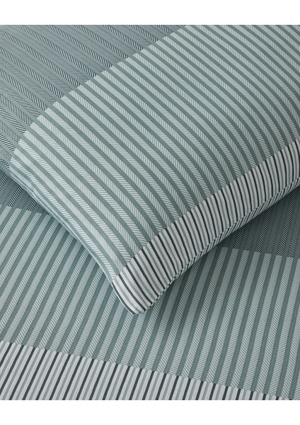 Modern Strip Kolay Ütülenir Tek Kişilik Nevresim Takımı 160 x 220 cm Yeşil