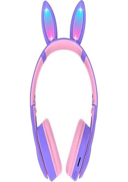 Tananşan Kulaklık Renkli LED Işıklı Mikrofonlu Bluetooth Kulaklık Çocuk Yetişkin Uygun Stereo Bass Mp3 Aux Sd Girişli Bugs Bunny Gibi Mor, Teknosepetim, Large