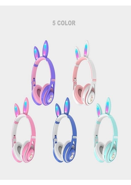 Tananşan Kulaklık Renkli LED Işıklı Mikrofonlu Bluetooth Kulaklık Çocuk Yetişkin Uygun Stereo Bass Mp3 Aux Sd Girişli Bugs Bunny Gibi Mor, Teknosepetim, Large