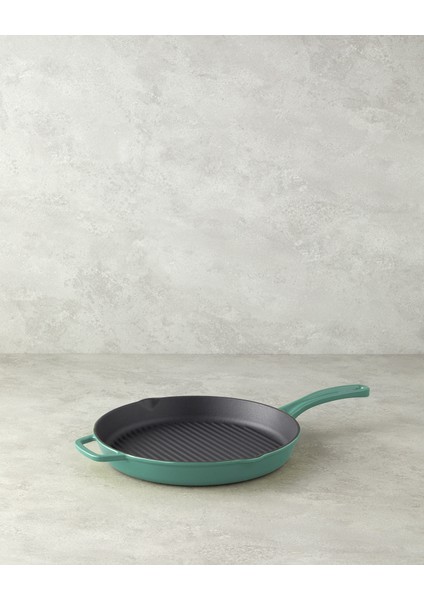 Hecha Demir Döküm Yuvarlak Grill Tava 28X4 cm Biberiye Yeşili