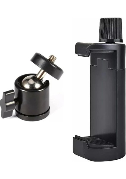 Telefon Tripod Tutucu Başlık + Tripod 90° Yönlendirme Aparatı 360 Derece Dönebilen Başlık Tüm Tripodlara Uyumlu Metal Mafsal Aparatı
