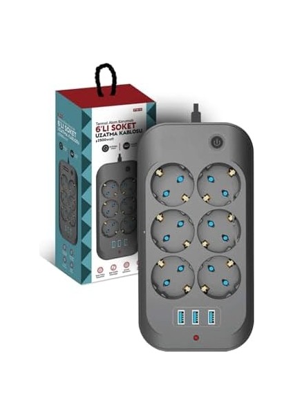 Termal Akım Korumalı Priz Çocuk Korumalı 6'lı 2 Metre Uzatma Kablosu 6xpriz 3xusb Priz