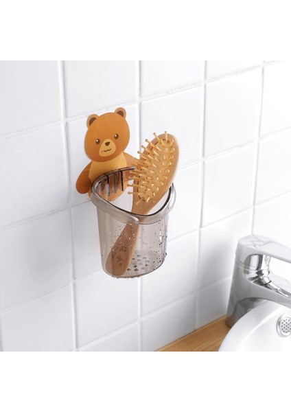 Ayıcık Diş Fırçası Fincanı Tutucu Diş Macunu Depolama Rafı Standı Kendinden Yapışkanlı 1 Adet