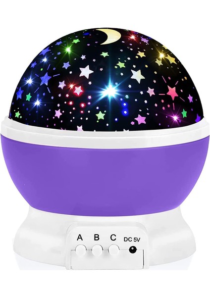 Star Master Masa Lambası, Gökyüzü Projeksiyon Gece Lambası, Yıldızlı Gece Lambası, Dekoratif ve Şık Tasarım (Mor)
