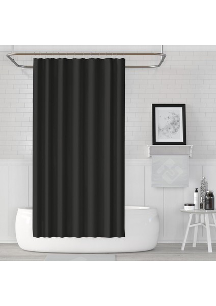 Siyah Banyo Perdesi - 180X200 cm Tek Kanat Banyo Perdesi - Su Geçirmez Küvet Perdesi - Yıkanabilir Polyester Kumaş Duşakabin Perdesi - Banyo Duş Perdesi