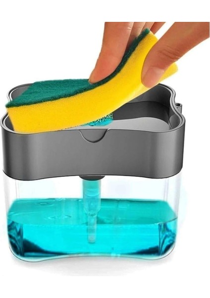 Group - Pompalı Sıvı Sabunluk Sıvı Deterjanlık Pompalı Sünger Hazneli Sıvı Sabun Dispenseri 385ML