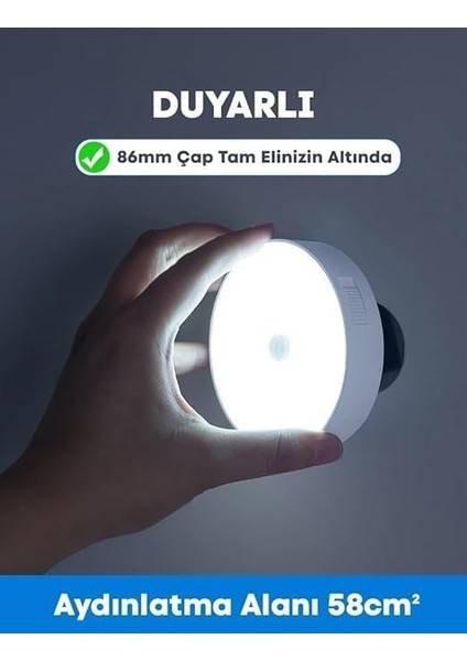 L02 USB Şarjlı Mıknatıslı Hareket Sensörlü Gece Lambası Dolap Içi Aydınlatma Lambası 2 Renk Seçeneği