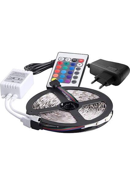 5 Metre Rgb Şerit LED Seti-Iç ve Dış Mekan Silikonlu-Tak Çalıştır