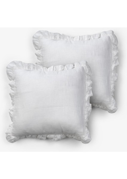 Lona 2'li Fırfırlı Keten Kırlent Kılıfı 40 x 40