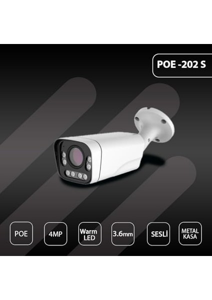 IP-202S 4mp Poe 3.6mm Warm LED Metal Bullet Güvenlik Kamerası Seslı
