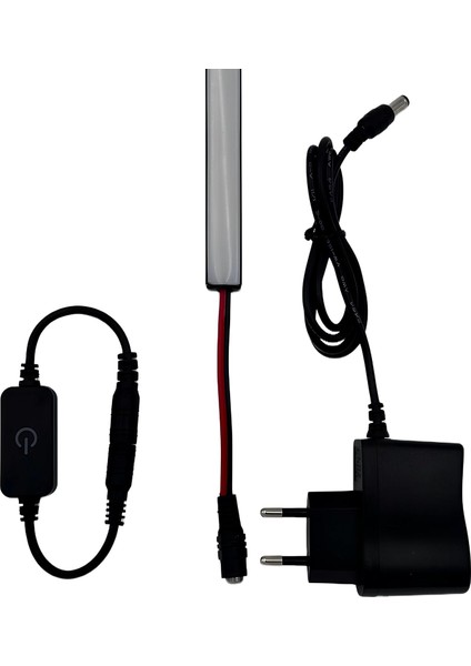 LED Ultra Ince Alüminyum Siyah Profil, Beyaz-Günışığı Renk, 40-60-80-100 Cm, Tak Çalıştır, Adaptör ve Kumanda Dahil, Dolap, Tezgah, Mutfak, Ayna Gizli Aydınlatma (Beyaz, 40 cm - Dokunmatik Dimmer)