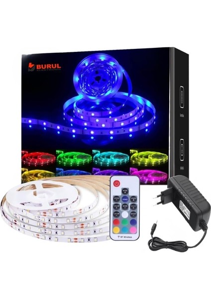 Rgb Şerit LED Işık - SB-6524, 20 Renk Seçeneği, Rf Kumandalı, Esnek LED Şerit, Dekoratif Aydınlatma, Oyun Odası, Tv Arkası, Yatak Odası, Parti, Oturma Odası ve Etkinlikler Için