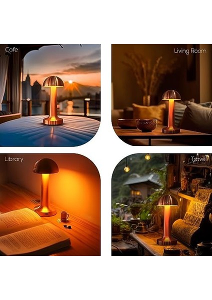 Modern Taşınabilir Masa Lambası, Şarj Edilebilir Batarya, Led, 24 Saate Kadar Uzun Kullanım Süresi, Şık Restoranlar/yatak Odası/akşam Yemeği/kahve Masası 3 Seviye Parlaklık, Metal - Bakır Renk fiyatları