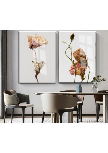 |soft| Kuru Çiçek Kombini (Cymbidium Orchids) |çerçeveli Cam Tablo 2li Dikey