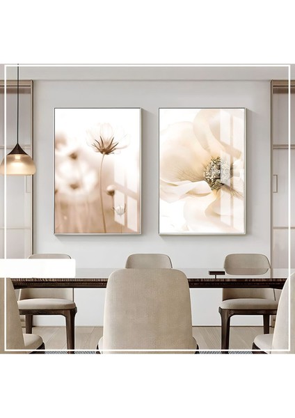 |soft Renkler Soyut Çiçek (Lel) |çerçeveli Cam Tablo 2li Dikey