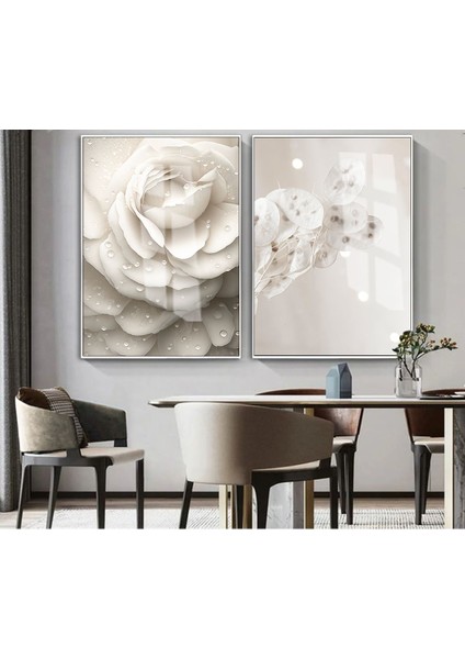 |soft|gül Kombini (Cream) |çerçeveli Cam Tablo 2li Dikey