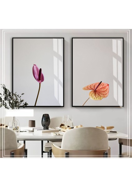 |turuncu-Mor Renk Çiçek Kombini Yeni|çerçeveli Cam Tablo 2li Dikey